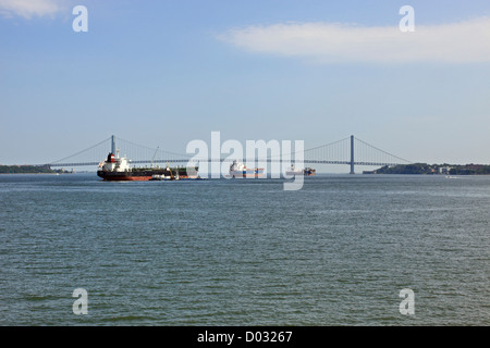 Oil tankers in New York harbor Stock Photo