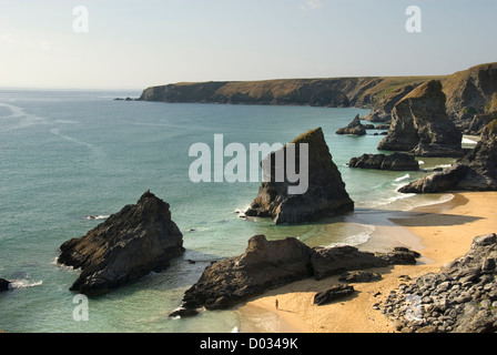 Bedruthan Steps Beach, person, North Cornwall, England, UK Stock Photo