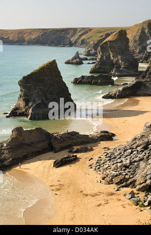 Bedruthan Steps Beach, person, North Cornwall, England, UK Stock Photo