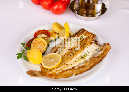 Grilled sole with vegetables, a very Mediterranean recipe Stock Photo