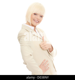 Young business woman showing OK sign Stock Photo