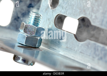 Close up of a metal construction, isolated on white background Stock Photo