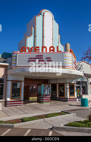 The art deco cinema in Avenal, California, a well preserved exterior and marquee. Stock Photo