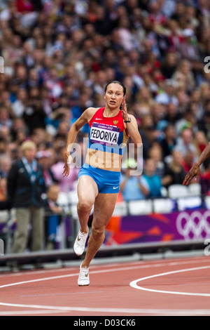 Aleksandra Fedoriva (RUS) competing in round 1 of the Women's 200 meters at the Olympic Summer Games, London 2012 Stock Photo