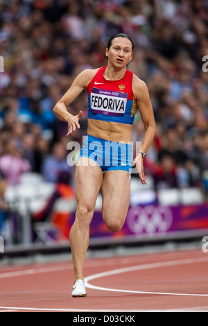 Aleksandra Fedoriva (RUS) competing in round 1 of the Women's 200 meters at the Olympic Summer Games, London 2012 Stock Photo