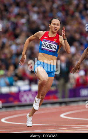 Aleksandra Fedoriva (RUS) competing in round 1 of the Women's 200 meters at the Olympic Summer Games, London 2012 Stock Photo