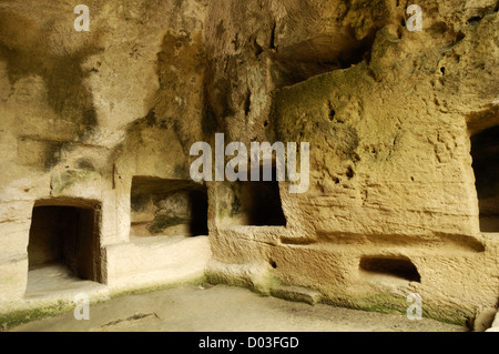 Inside tomb 1, loculi for adult burials, Tombs of the Kings, Paphos Stock Photo