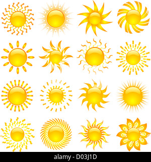 Large collection of various designs of sun icons Stock Photo