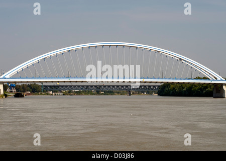 Apollo Bridge spanning the Danube River in Bratislava, the capital of Slovakia. Stock Photo