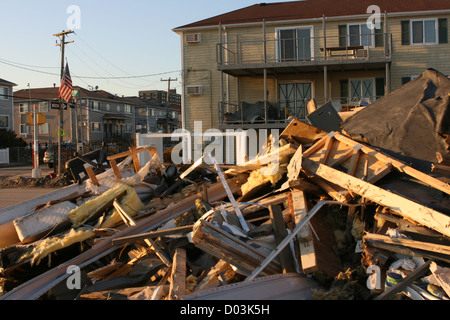 Damage, Shore Front Parkway, Rockaway Beach, Queens, NY Stock Photo