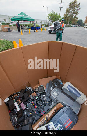 Electronic and computer equipment is sorted and recycled at Sony offices in Carson, California, as part of America Recycles Day on November 15, 2012. Established in 1997, America Recycles Day is dedicated to promoting recycling through awareness and resourcefulness in the United States. Stock Photo
