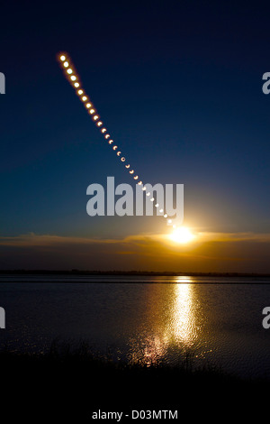 Timelapse multiple exposure of the annular solar eclipse on May 20, 2012, in the Sacramento Valley of California near Willows. Stock Photo