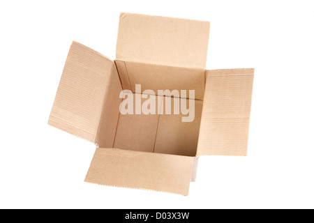 Empty cardboard boxes with lids open isolated on white background Stock Photo