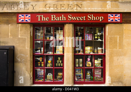 Window of The Bath Sweet Shop on Abbey Green in the City of bath England Stock Photo