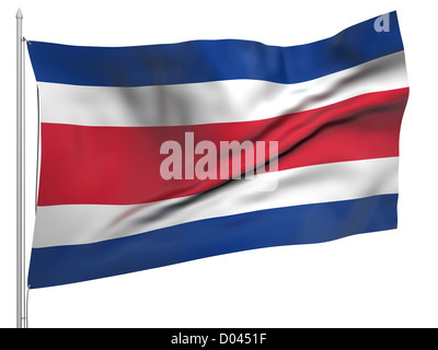 Flying Flag of Costa Rica - All Countries Collection. Flag, flagstaff isolated image on white Stock Photo