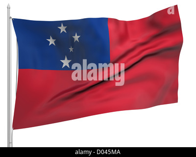 Flying Flag of Samoa - All Countries Collection. Flag, flagstaff isolated image on white Stock Photo