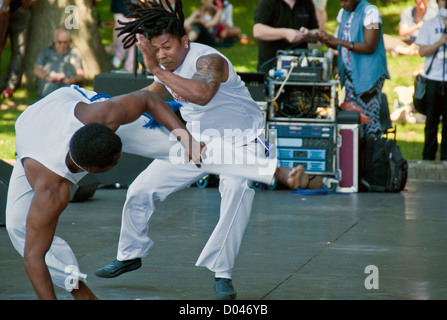 Capoeira display at The Big Dance Brazilian festival in Crystal Palace Park. Stock Photo