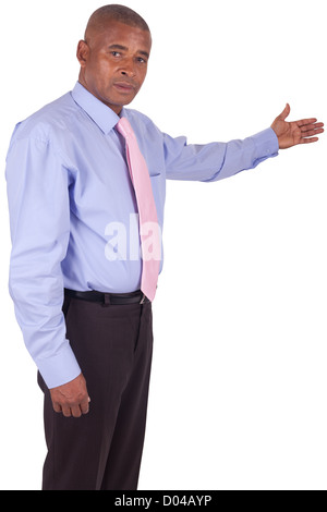 African American business man showing something on white Stock Photo