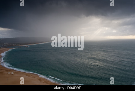 view of nazare town in a stormy day Stock Photo