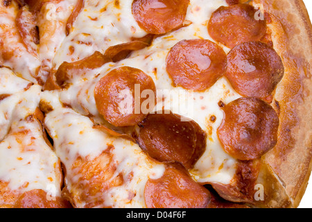 A pepperoni pizza isolated on white. Stock Photo