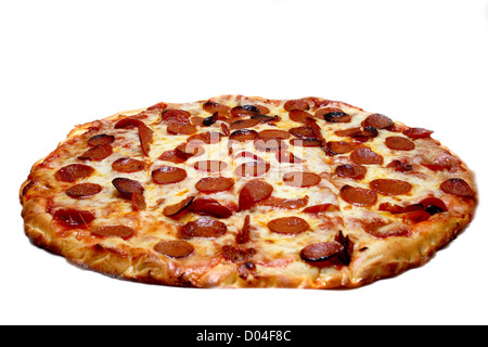 A cheese and pepperoni pizza pie, on white. Stock Photo