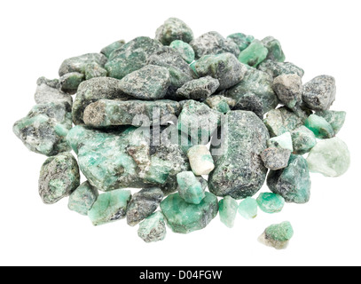 raw emerald gemstones (mineral beryl) with inclusions mined in Brazil, isolated on white Stock Photo