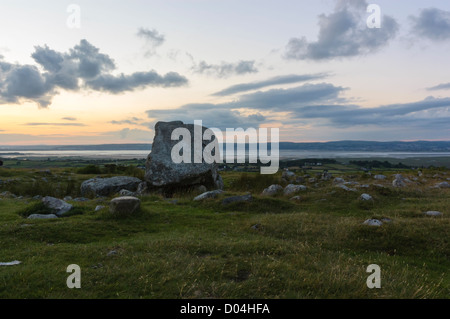 Arthur's Stone, Maen Ceti in Welsh, possibly a neolithic chambered tomb, on Cefn Bryn in Gower, South Wales, at dusk. Stock Photo
