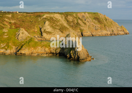 Looking Eastwards across Three Cliffs Bay in the Gower peninsula in August. Stock Photo