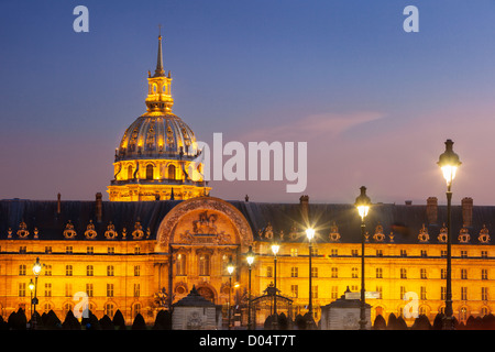 Twilight at Hotel des Invalides - historic veterans hospital, Paris, France Stock Photo