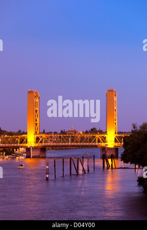 The Tower Bridge across the Sacramento River. Sacramento, California. Stock Photo