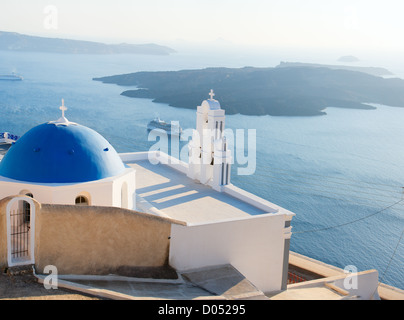 Blue domed church in Santorini Stock Photo