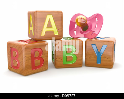 Baby from alphabetical blocks and dummy. 3dBaby from alphabetical blocks and dummy Stock Photo