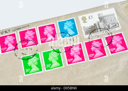 UK postage stamps depicting British Queen Elizabeth II Stock Photo