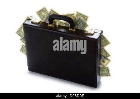 briefcase with american dollars protruding Stock Photo
