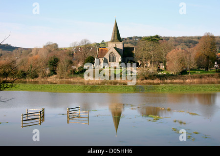 Alfriston church in Sussex during the floods Stock Photo