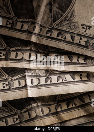 Sepia toned image of old US Dollar paper money. Short depth-of-field. Stock Photo