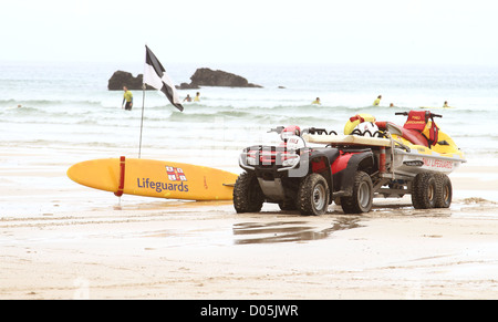 RNLI quad bike beside the sea, on the beach at St Ives, Cornwall, England, UK, August 2012 Stock Photo