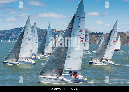 San Francisco - Summer Sailstice yachting (June 23rd 2012). J-105 class racing yachts in the Small Boat Race. Stock Photo
