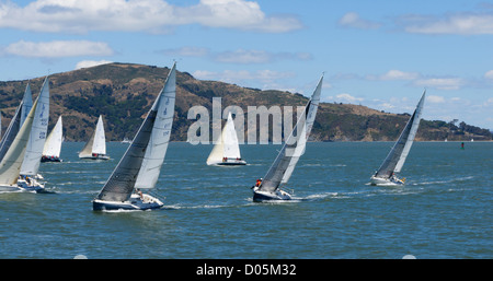 San Francisco - Summer Sailstice yachting (June 23rd 2012). J-105 class racing yachts in the Small Boat Race. Stock Photo