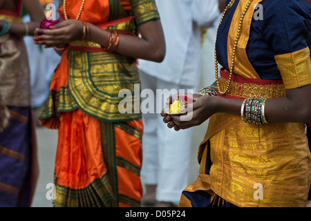 Indian children in traditional dress at a festival in the streets of Puttaparthi. Andhra Pradesh, India Stock Photo