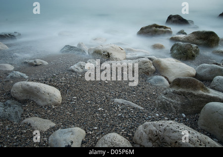 Circle of stones at Church Ope Cove, Isle of Portland, Dorset, England, Stock Photo