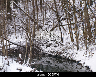 Winter impressions along the river Alna in a snow covered Groruddalen  Oslo Norway Stock Photo