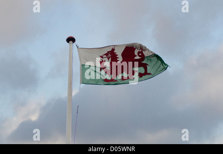 Welsh flag flying against dramatic sky Stock Photo