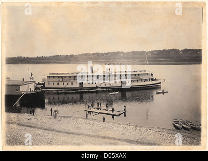 Retro postcard. Steamer berth on the Volga?: circa 1915 Stock Photo