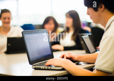 It Class A level pupils using IT ICT information technology tablet computers in ...