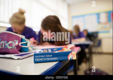 GCSE pupils learning studying french language  in a class at a secondary comprehensive school, Wales UK Stock Photo