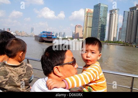 Shanghai China,Asia,Chinese,Oriental,Huangpu River water,Jinling East Road Dongchang Road Ferry,passenger passengers rider riders,Asian Asians,man men Stock Photo