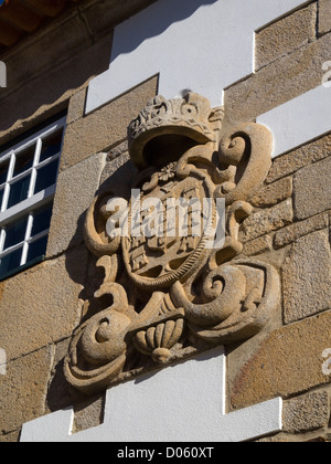 Royal stone crest on the igrejda da misericórdia (the church of mercy) in Torre de Moncorvo, Portugal Stock Photo
