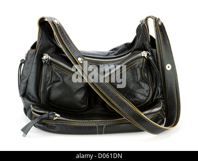 Stylish black leather purse or tote isolated on white background. Stock Photo