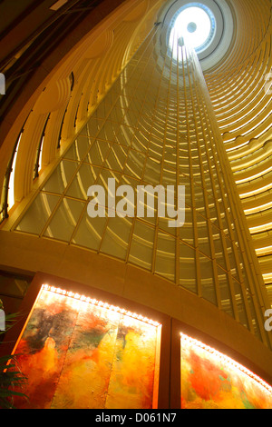 Shanghai China,Chinese Pudong Lujiazui Financial District,Century Avenue,Jin Mao Tower,Grand Hyatt Shanghai,hotel,atrium,lobby,looking up,balconies,pa Stock Photo